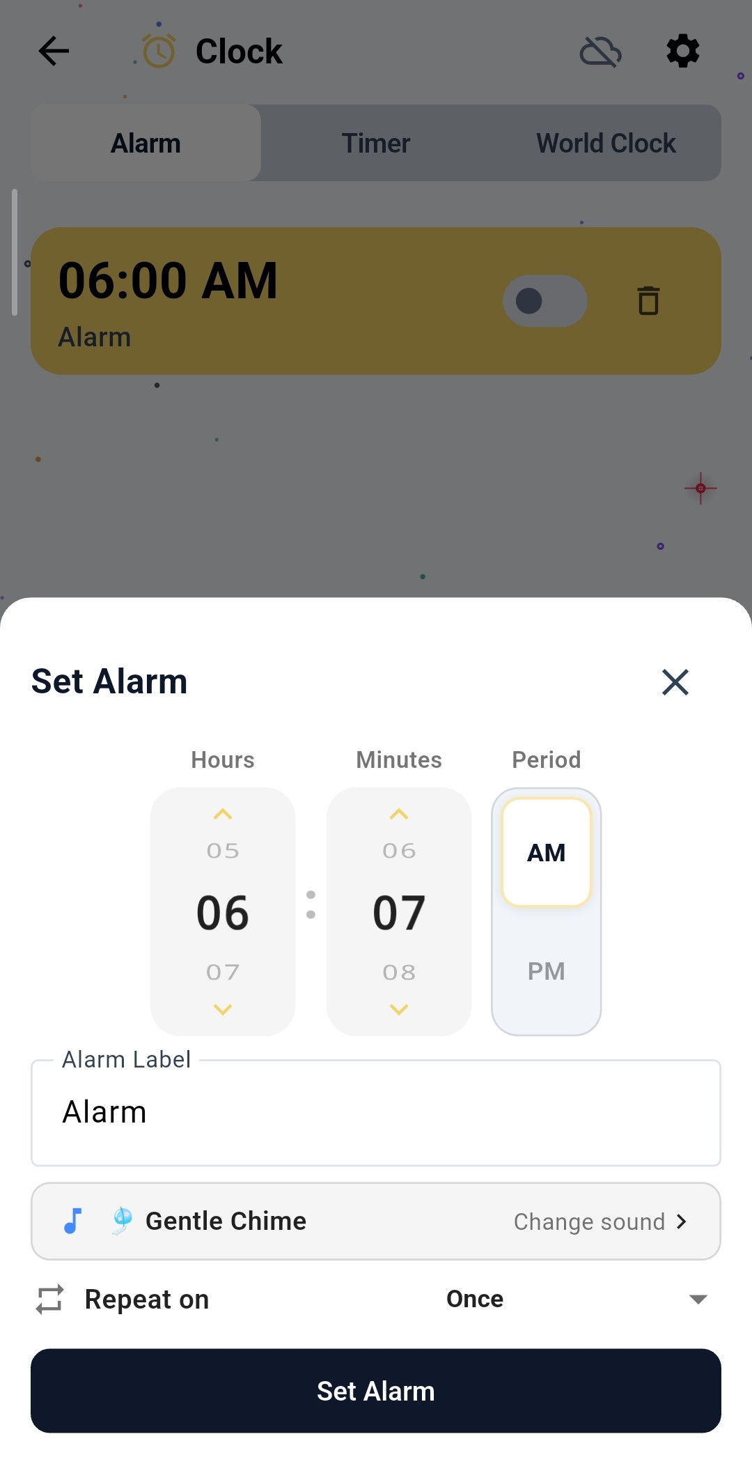 Remindr! set alarm screen