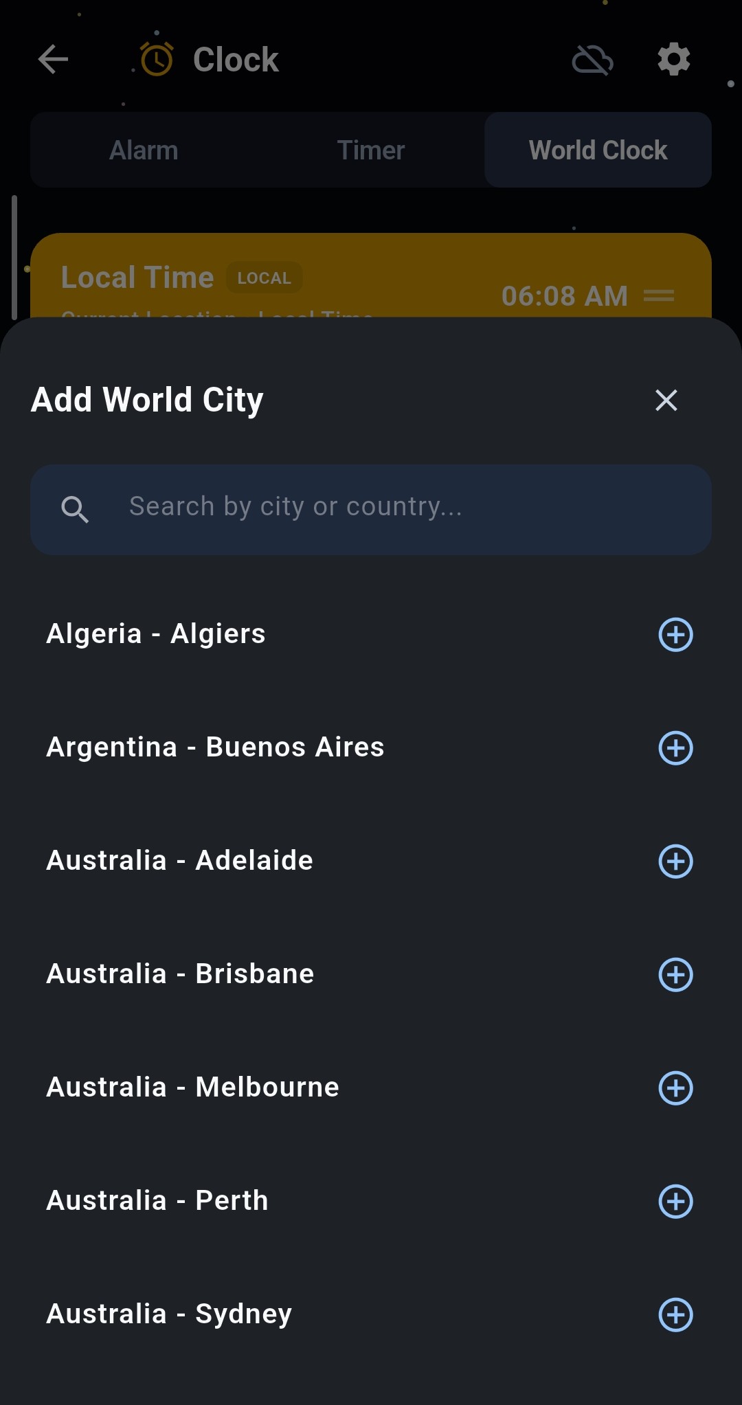 Remindr! world clock, add a city